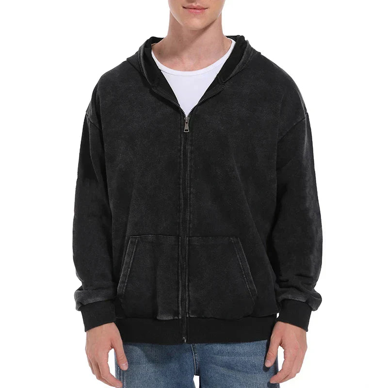 Men's Washed Zipper Hoodie