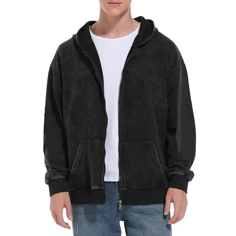 Men's Washed Zipper Hoodie