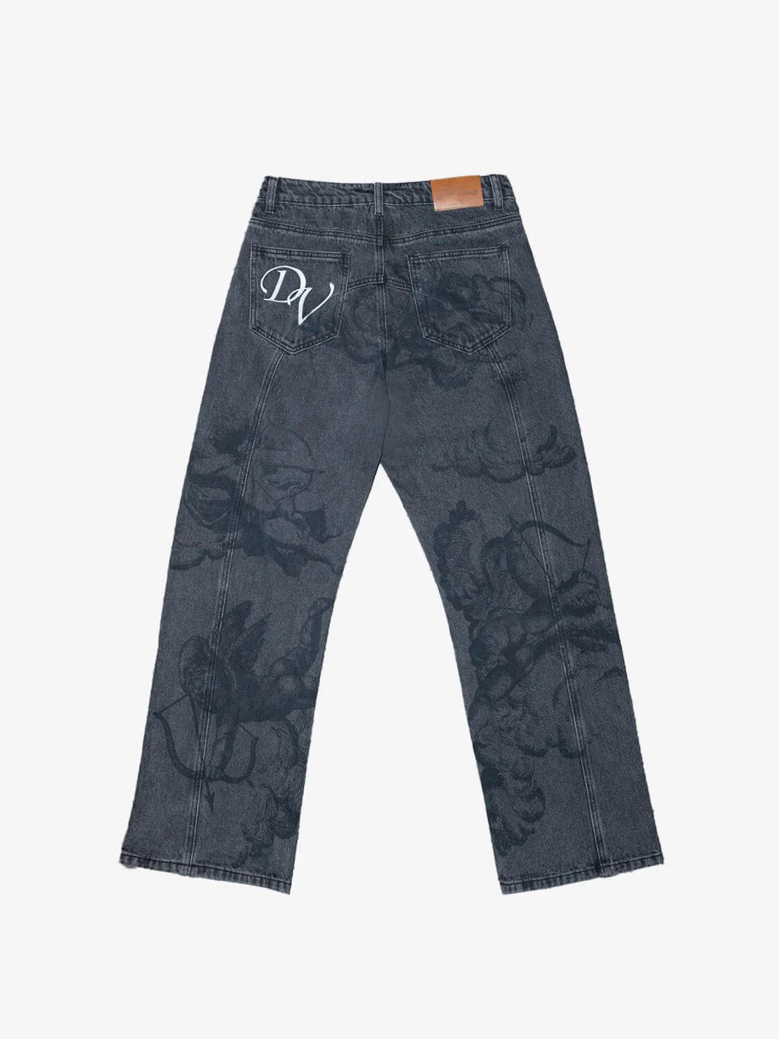 Washed Jeans With Cupid Print