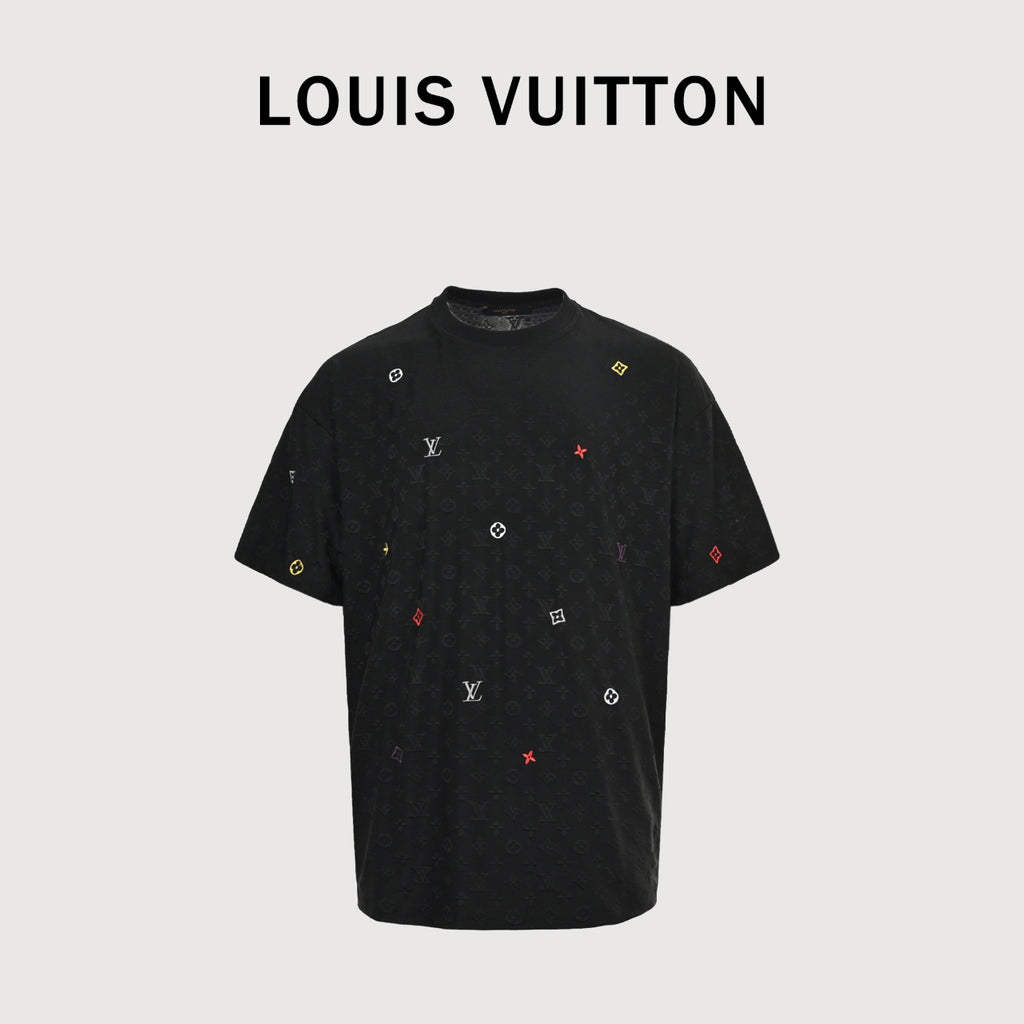 Louis Vuitton 2026SS Monogram Clover Embroidered Logo Short Sleeve T-Shirt - Black