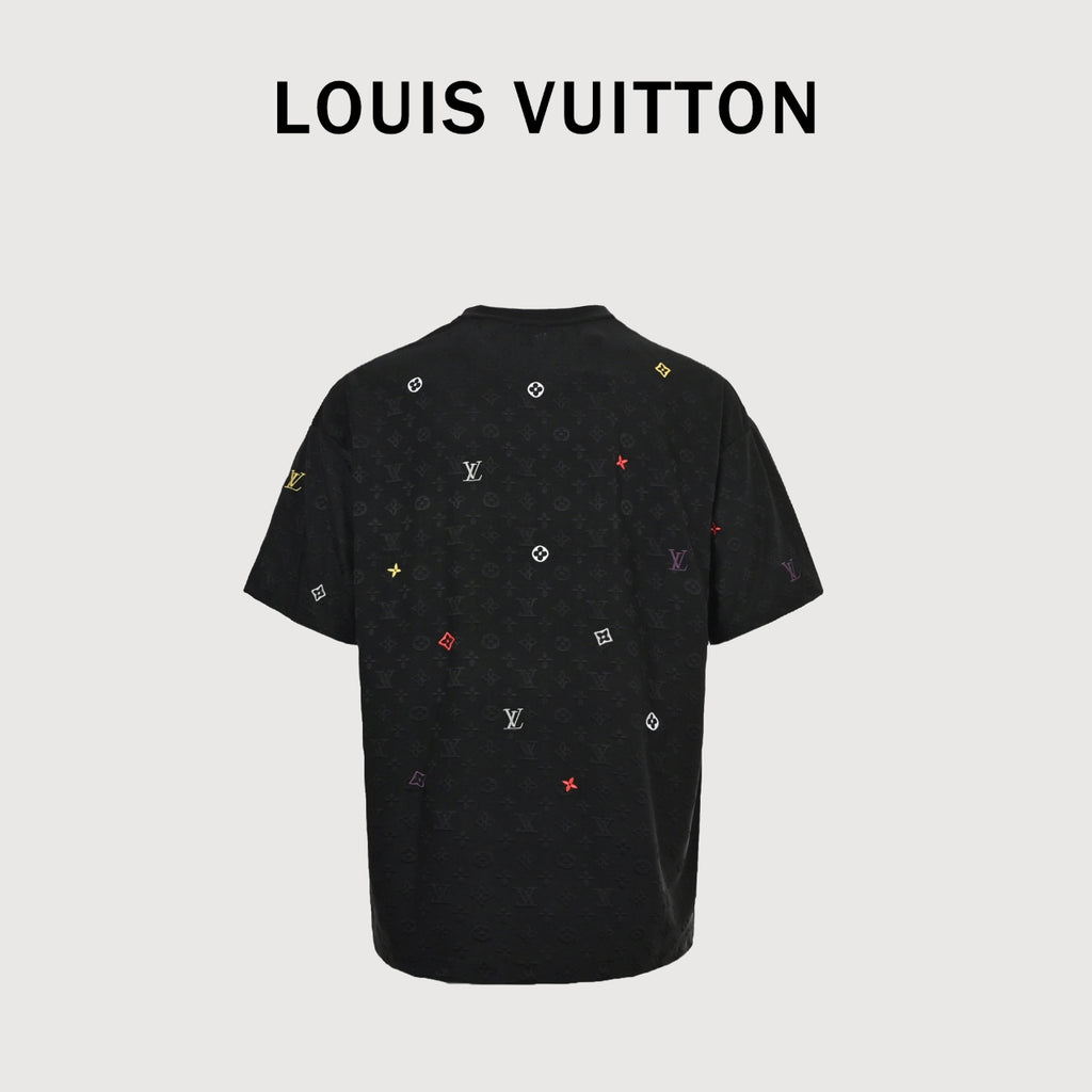 Louis Vuitton 2026SS Monogram Clover Embroidered Logo Short Sleeve T-Shirt - Black