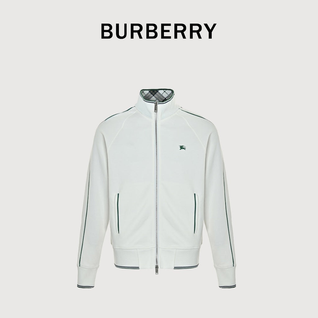 Burberry BBR Equestrian Knight Embroidered Nylon Stand-Collar Jacket - White