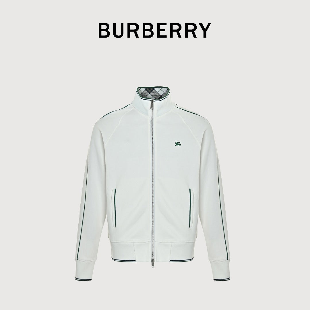 Burberry BBR Equestrian Knight Embroidered Nylon Stand-Collar Jacket - White