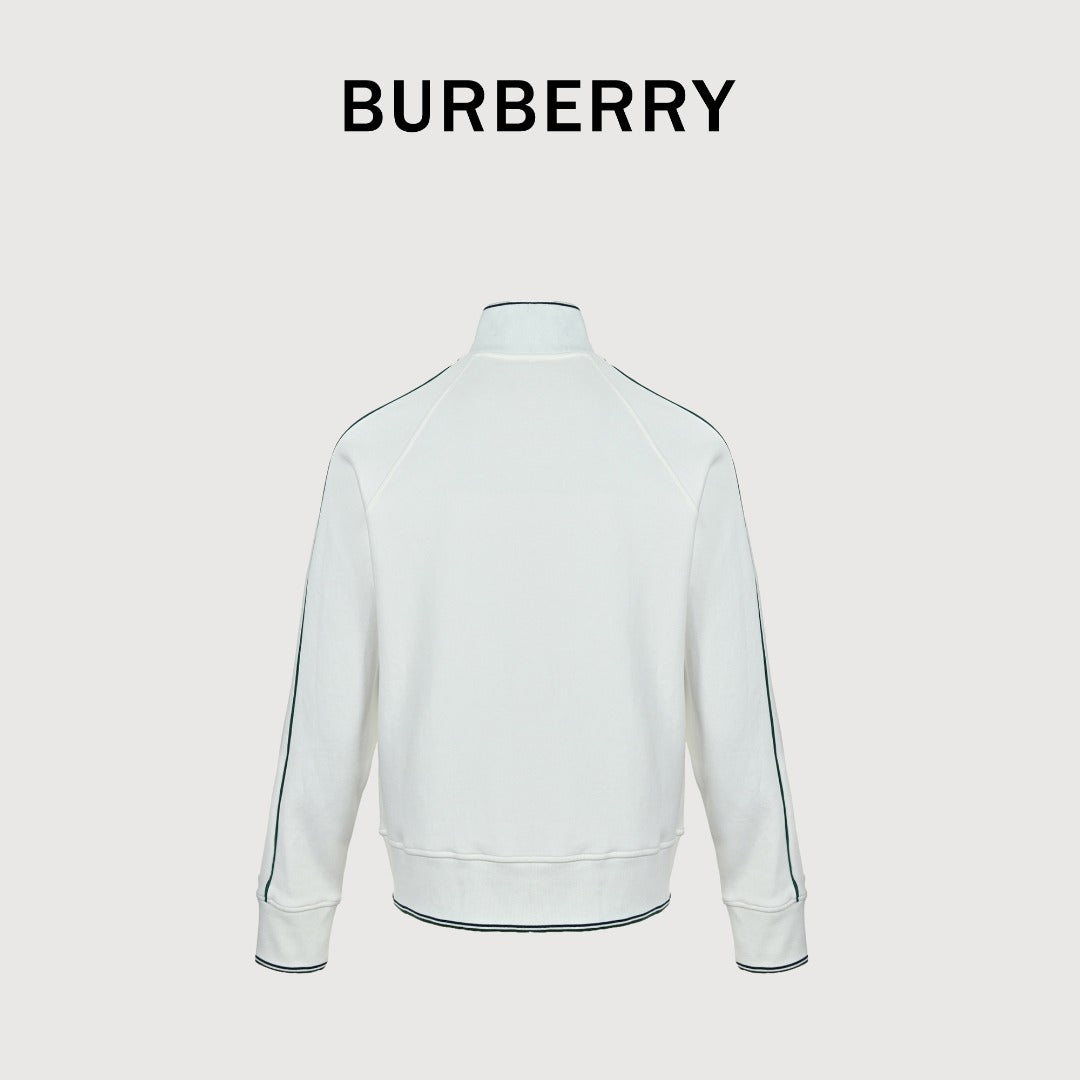 Burberry BBR Equestrian Knight Embroidered Nylon Stand-Collar Jacket - White