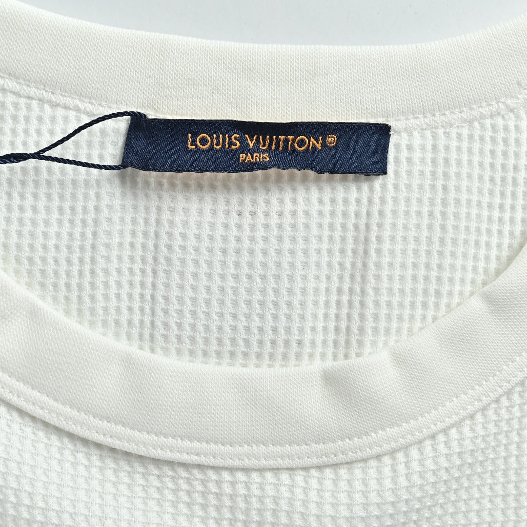 Louis Vuitton LV Two-Tone Textured Monogram Long Sleeve T-Shirt - White