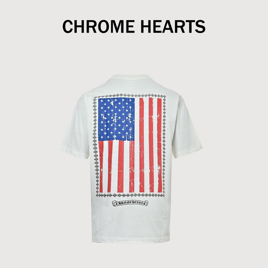 Chrome Hearts American Flag Graphic Short Sleeve T-Shirt - White