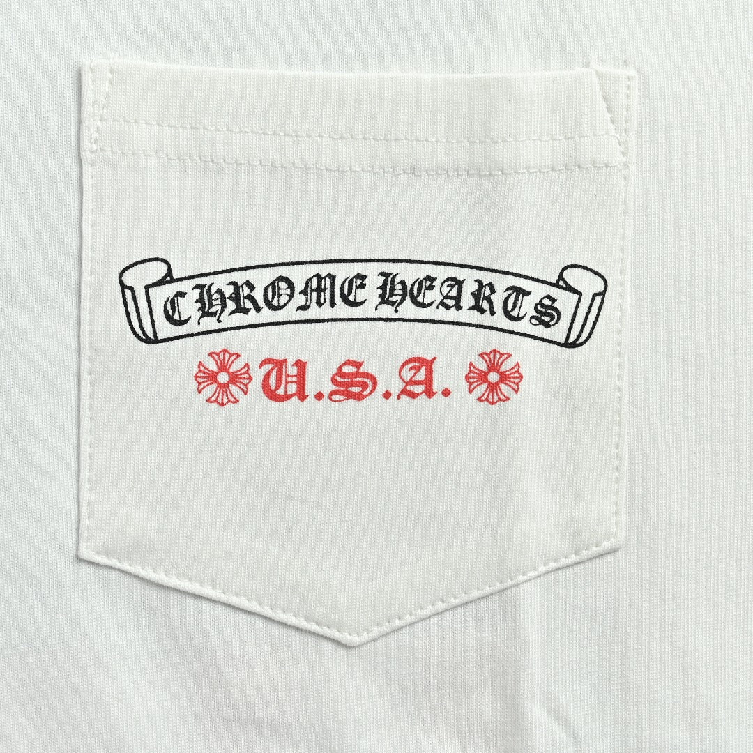 Chrome Hearts American Flag Graphic Short Sleeve T-Shirt - White
