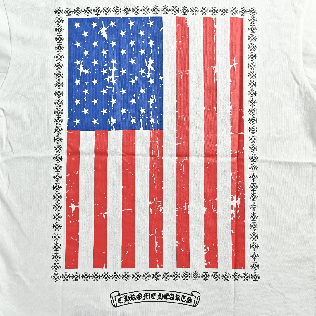 Chrome Hearts American Flag Graphic Short Sleeve T-Shirt - White