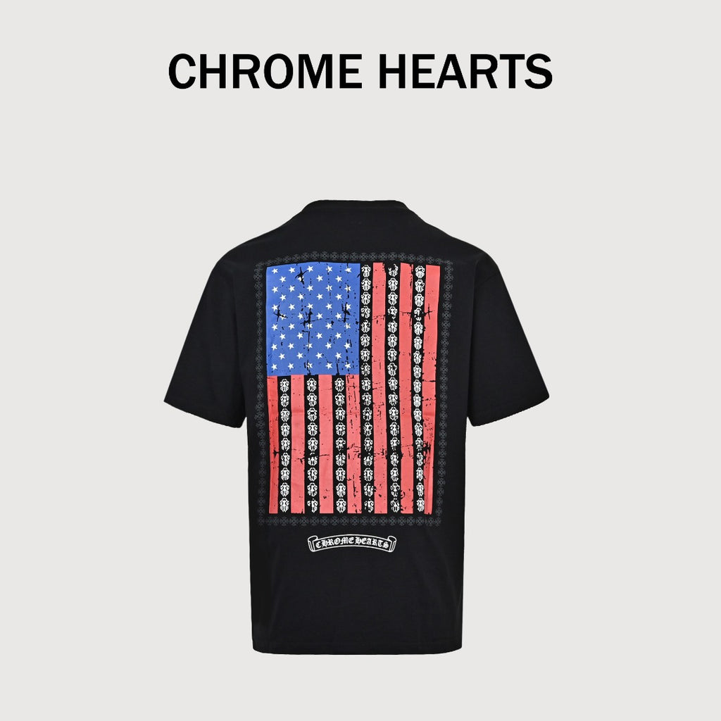 Chrome Hearts American Flag Graphic Short Sleeve T-Shirt - Black