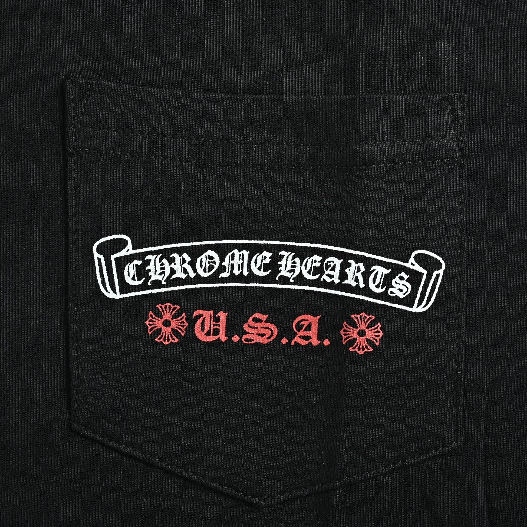 Chrome Hearts American Flag Graphic Short Sleeve T-Shirt - Black