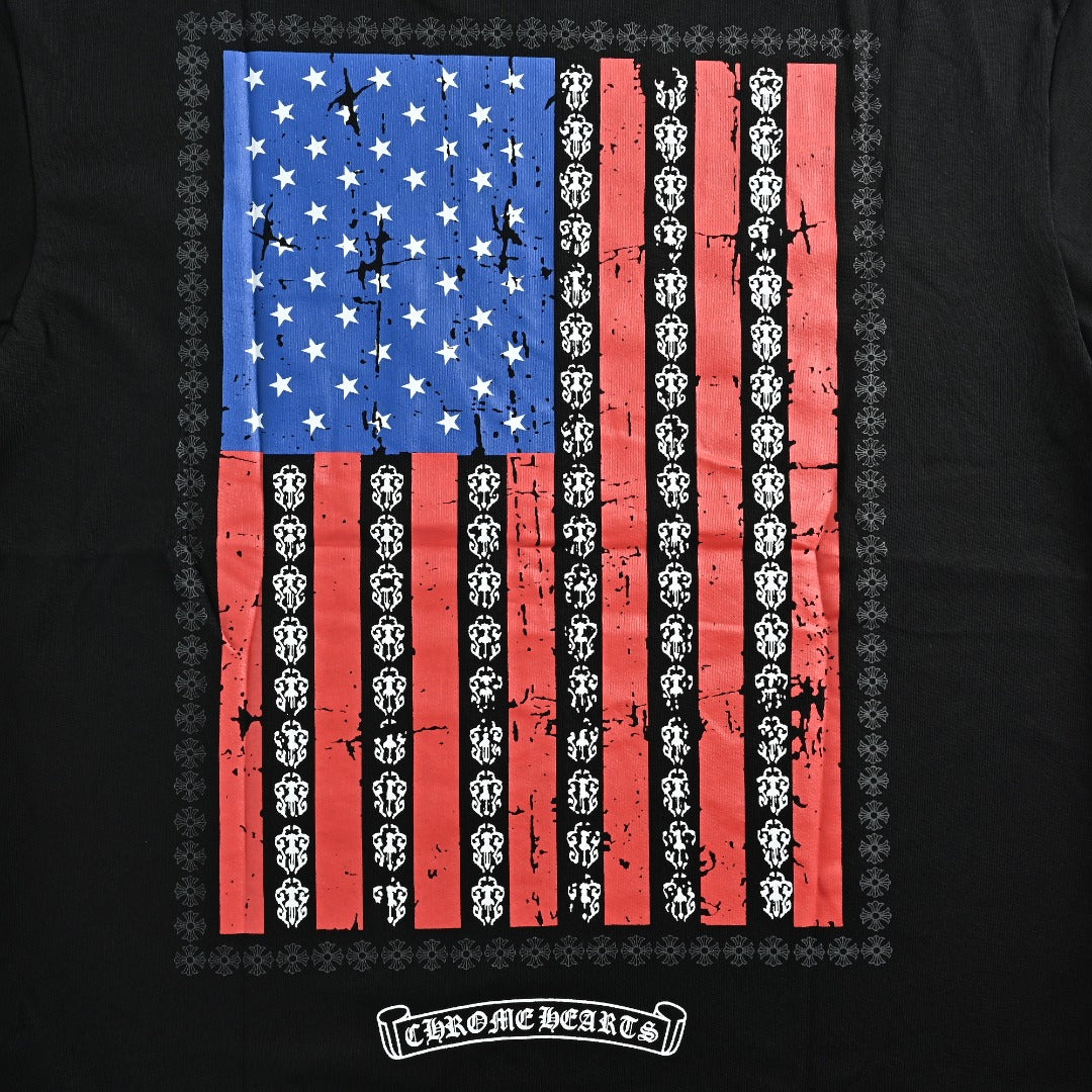 Chrome Hearts American Flag Graphic Short Sleeve T-Shirt - Black