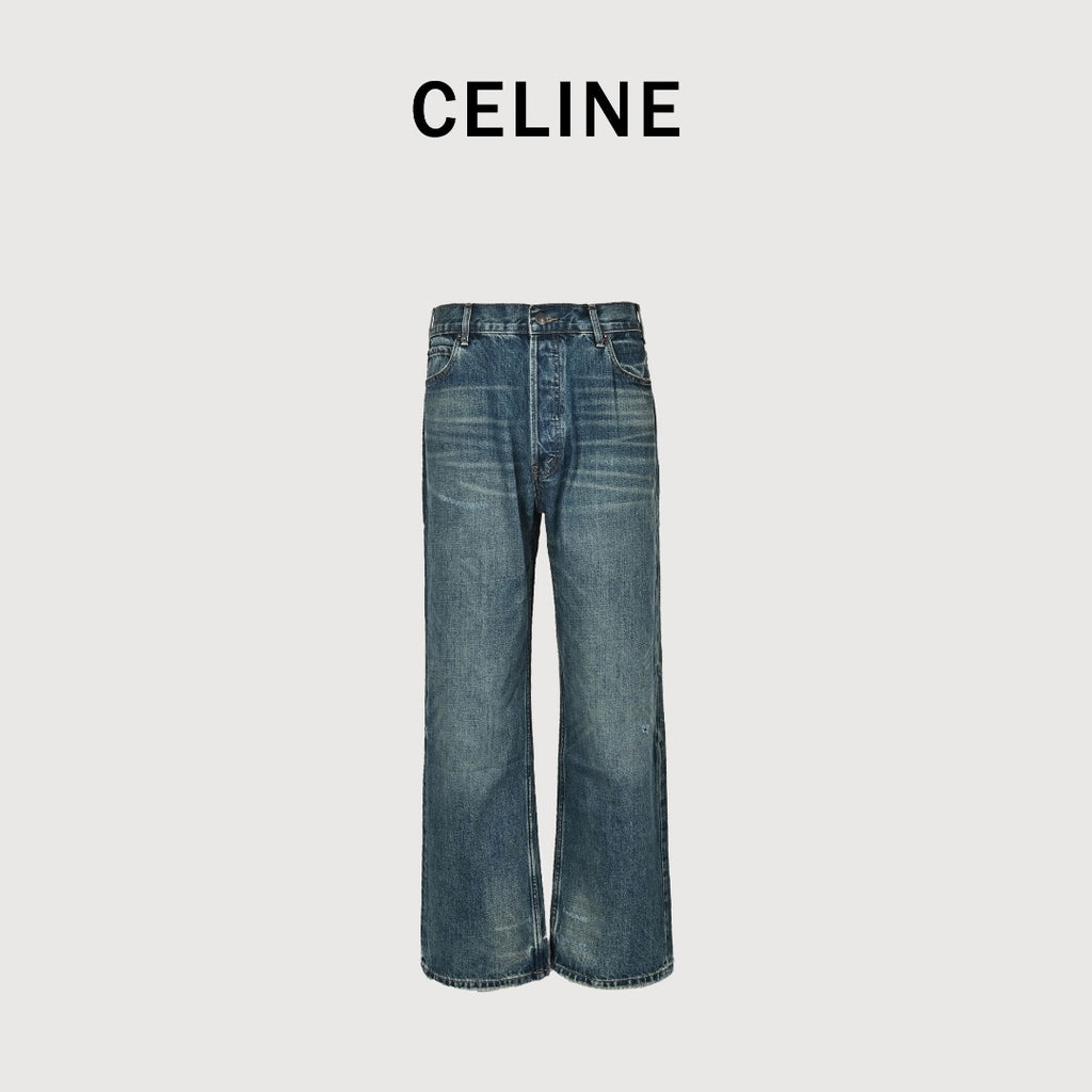 Celine 24SS Blue Distressed Straight-Leg Jeans