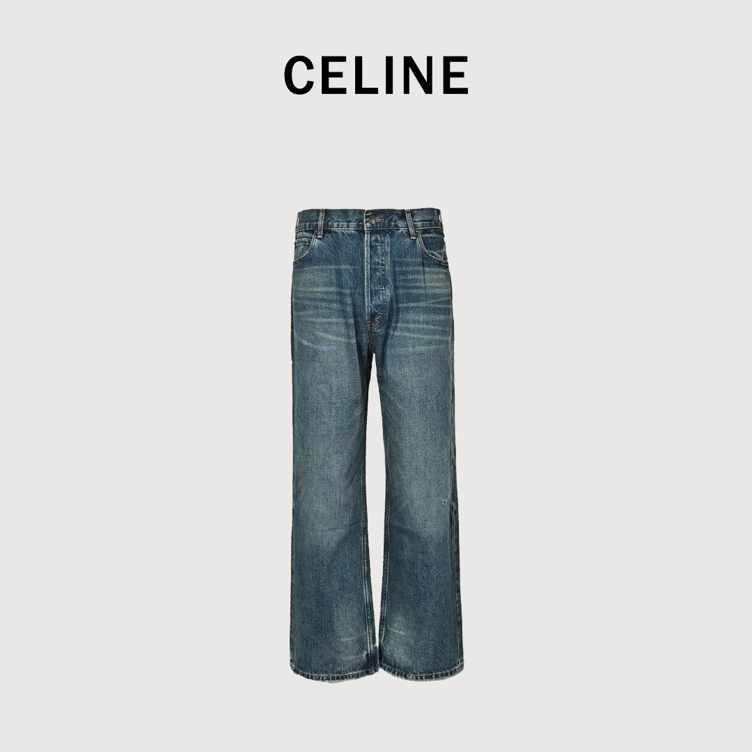 Celine 24SS Blue Distressed Straight-Leg Jeans