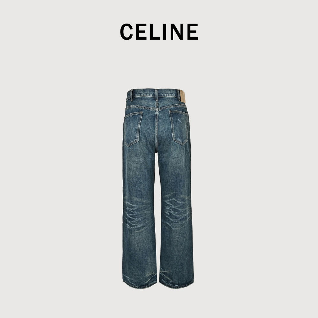 Celine 24SS Blue Distressed Straight-Leg Jeans