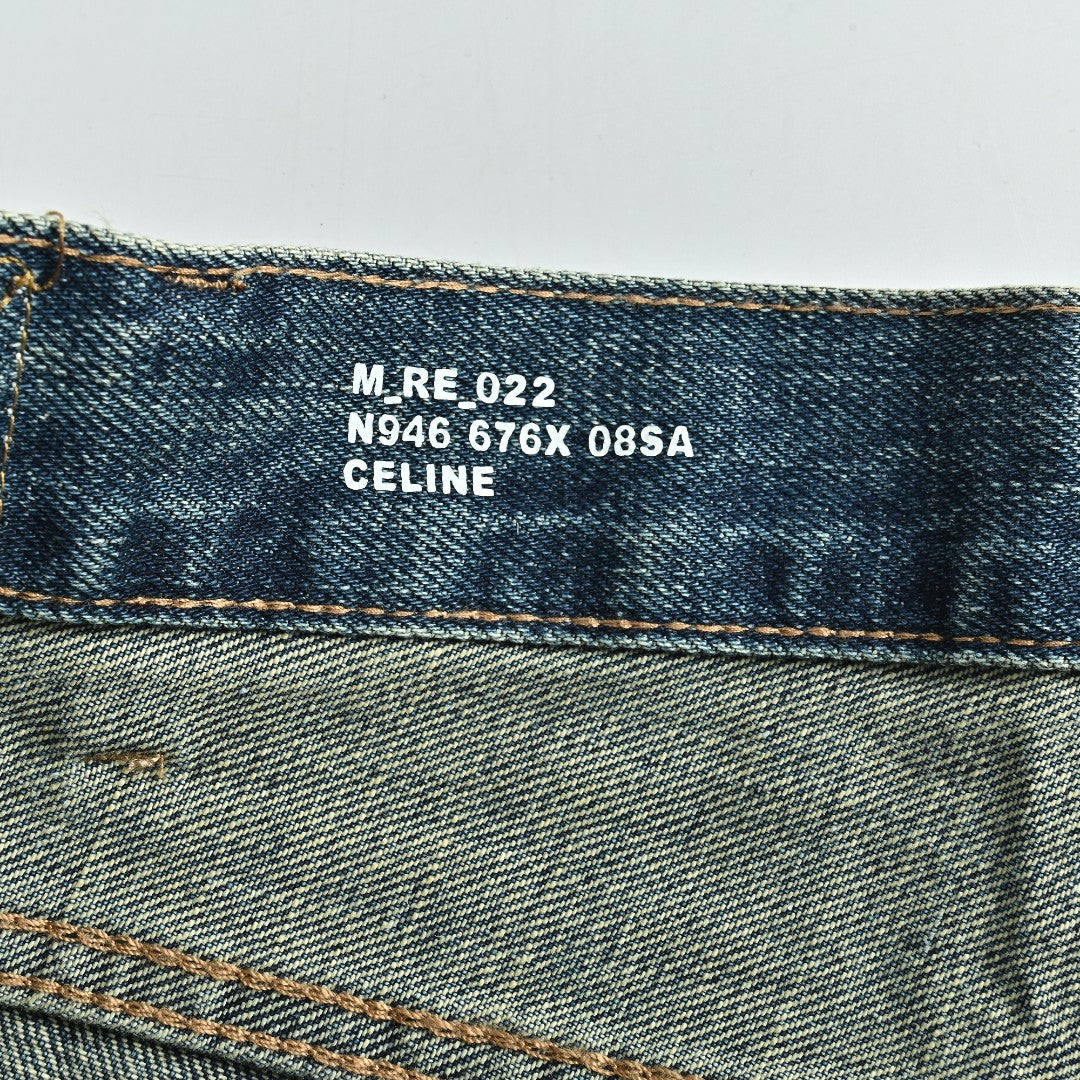 Celine 24SS Blue Distressed Straight-Leg Jeans