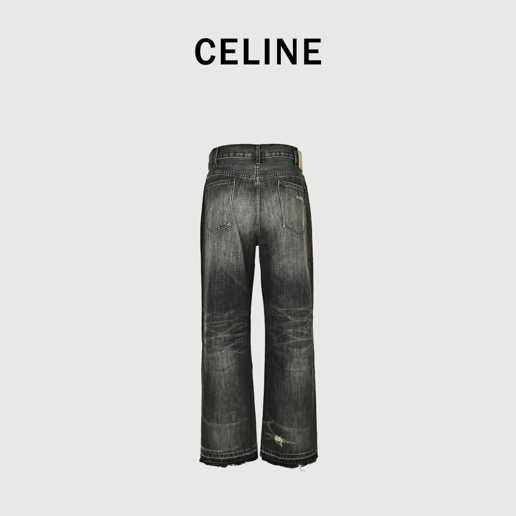 Celine 24SS Black Distressed Straight-Leg Jeans
