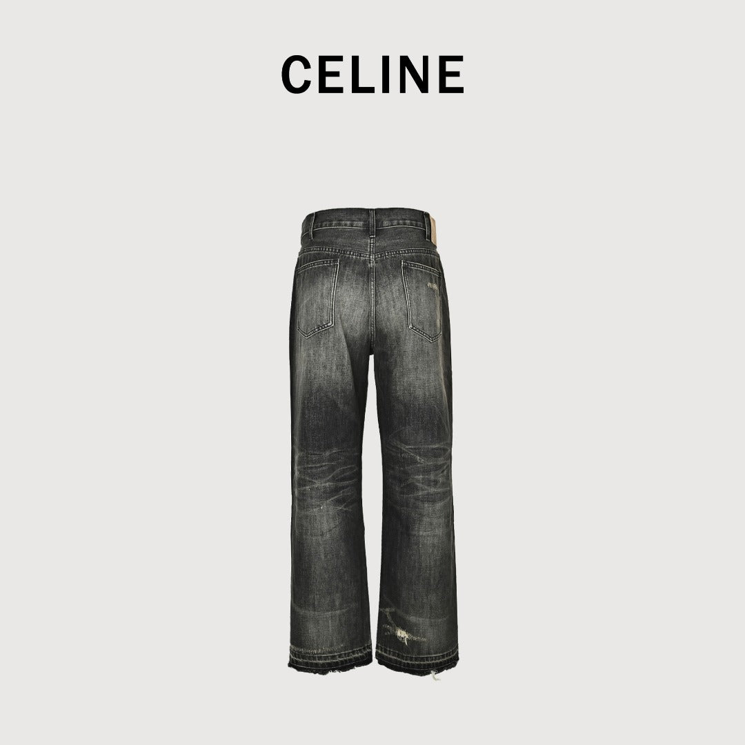 Celine 24SS Black Distressed Straight-Leg Jeans
