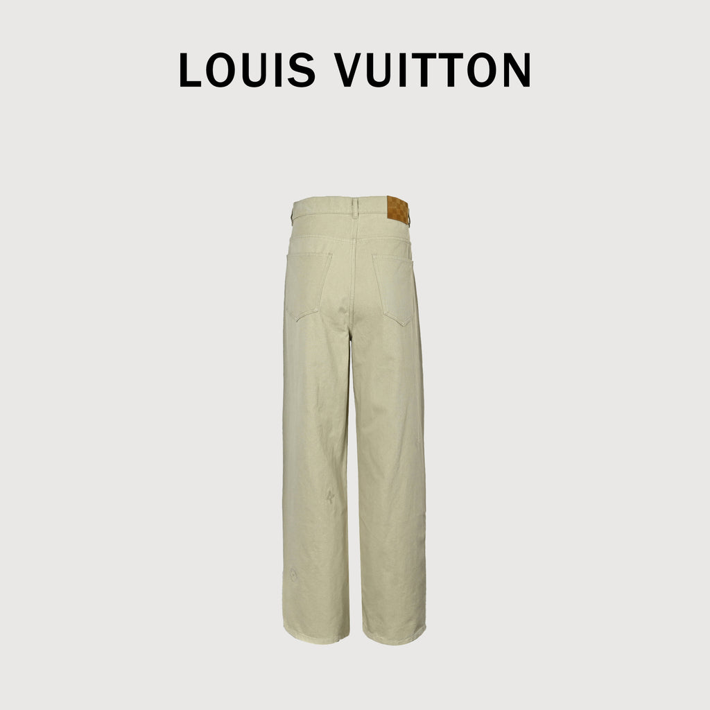 Louis Vuitton Pre-Fall 2026 Straight-Leg Embroidered Signature Trousers - Ecru