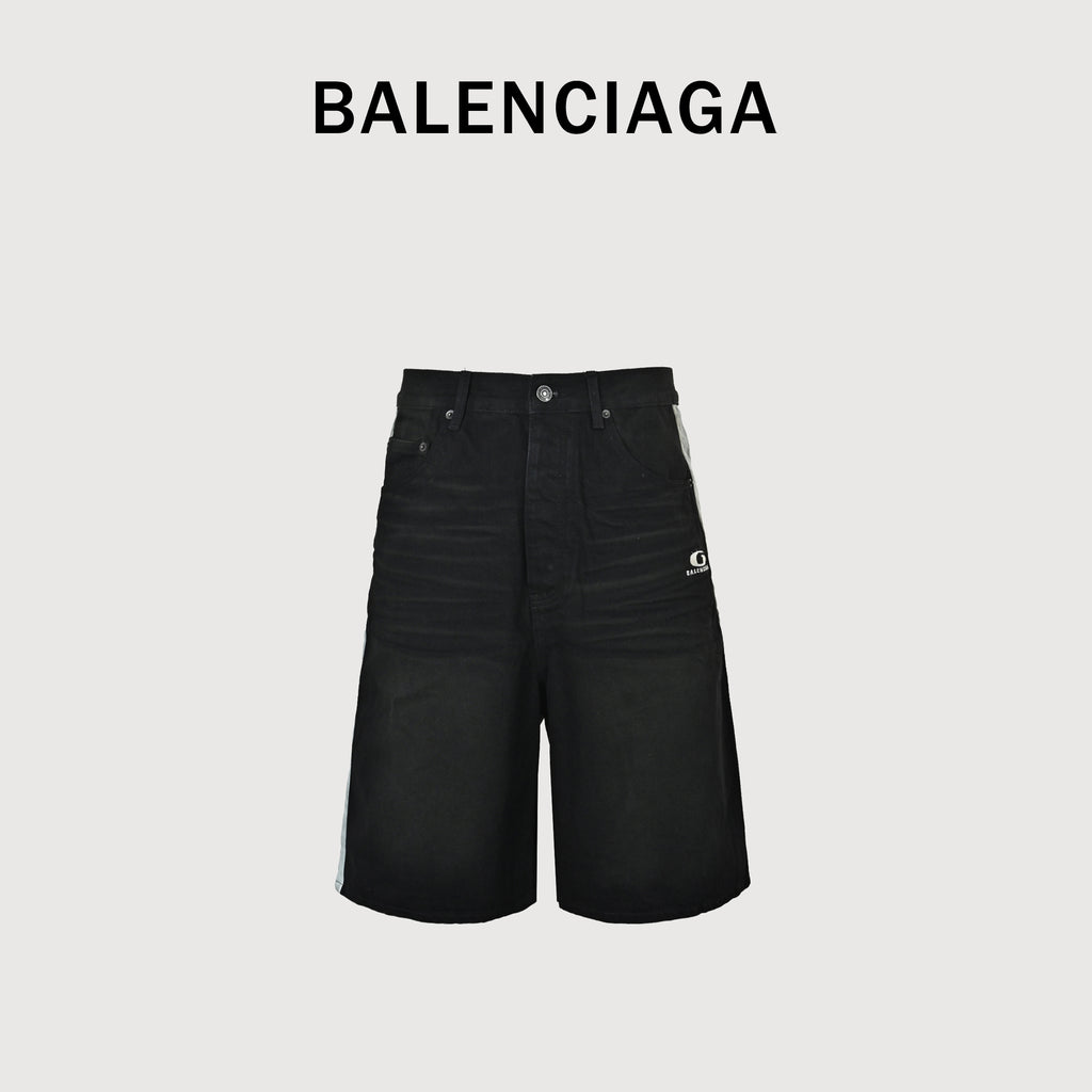 Balenciaga BLCG 26SS Contrast Logo Denim Shorts - Black