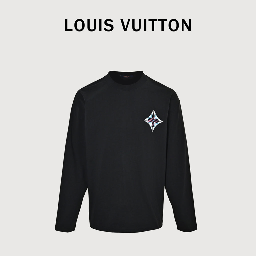 Louis Vuitton Four-Leaf Clover Graffiti Hand-Painted Long Sleeve T-Shirt - Black