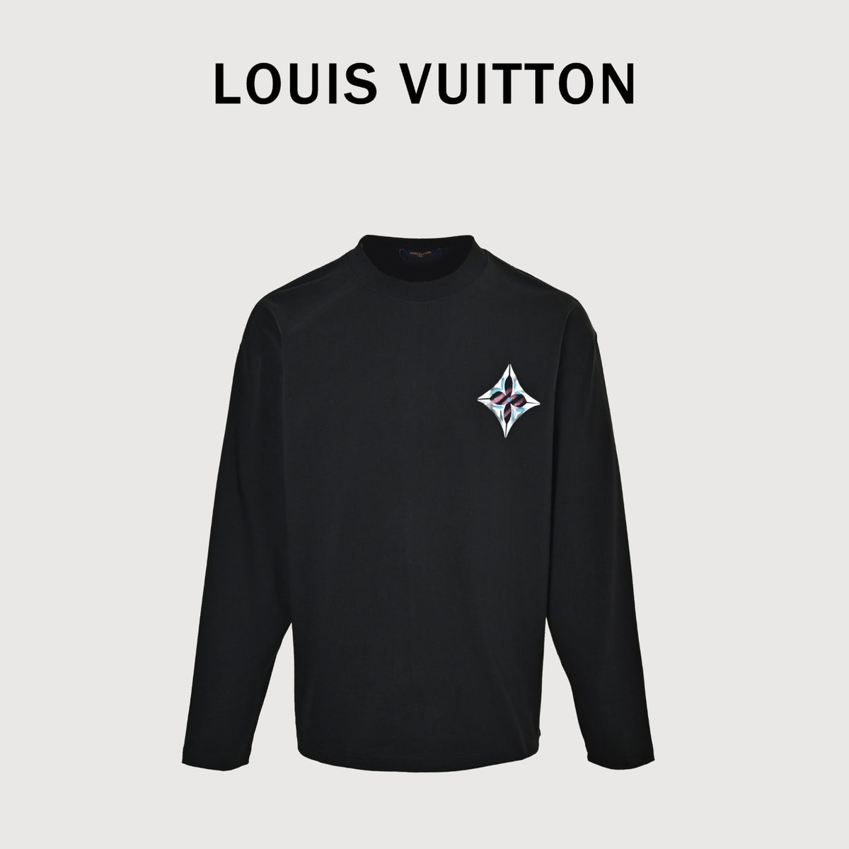 Louis Vuitton Four-Leaf Clover Graffiti Hand-Painted Long Sleeve T-Shirt - Black