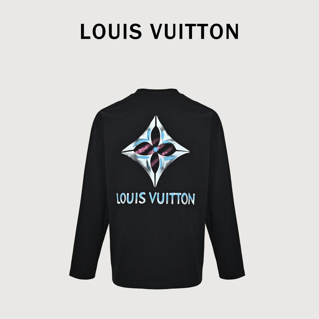 Louis Vuitton Four-Leaf Clover Graffiti Hand-Painted Long Sleeve T-Shirt - Black