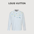 Louis Vuitton 26SS Wave Pattern Color-Block Monogram Embroidered Logo Long Sleeve T-Shirt - White