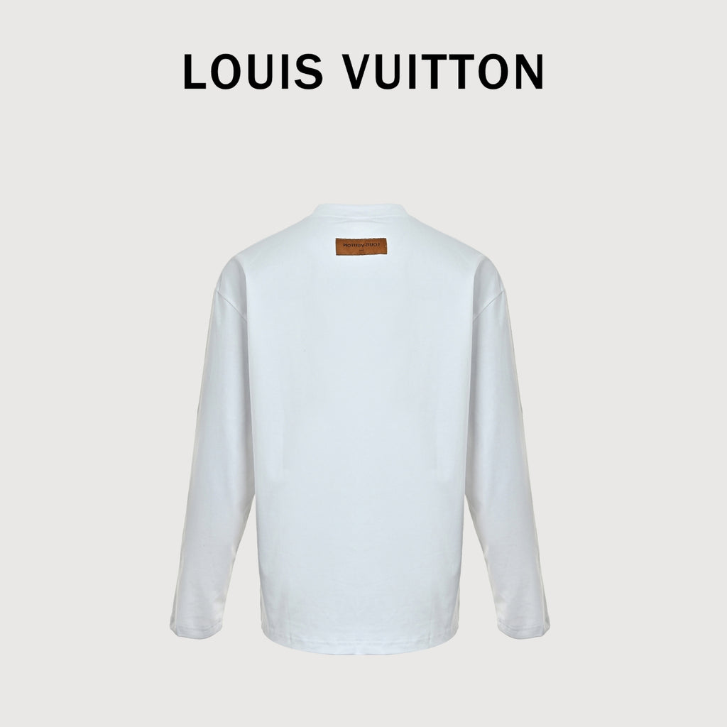 Louis Vuitton 26SS Wave Pattern Color-Block Monogram Embroidered Logo Long Sleeve T-Shirt - White
