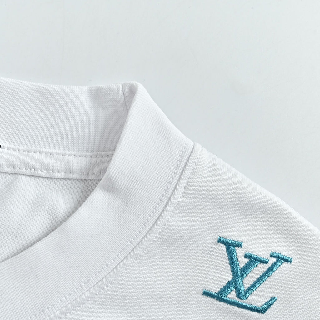 Louis Vuitton 26SS Wave Pattern Color-Block Monogram Embroidered Logo Long Sleeve T-Shirt - White