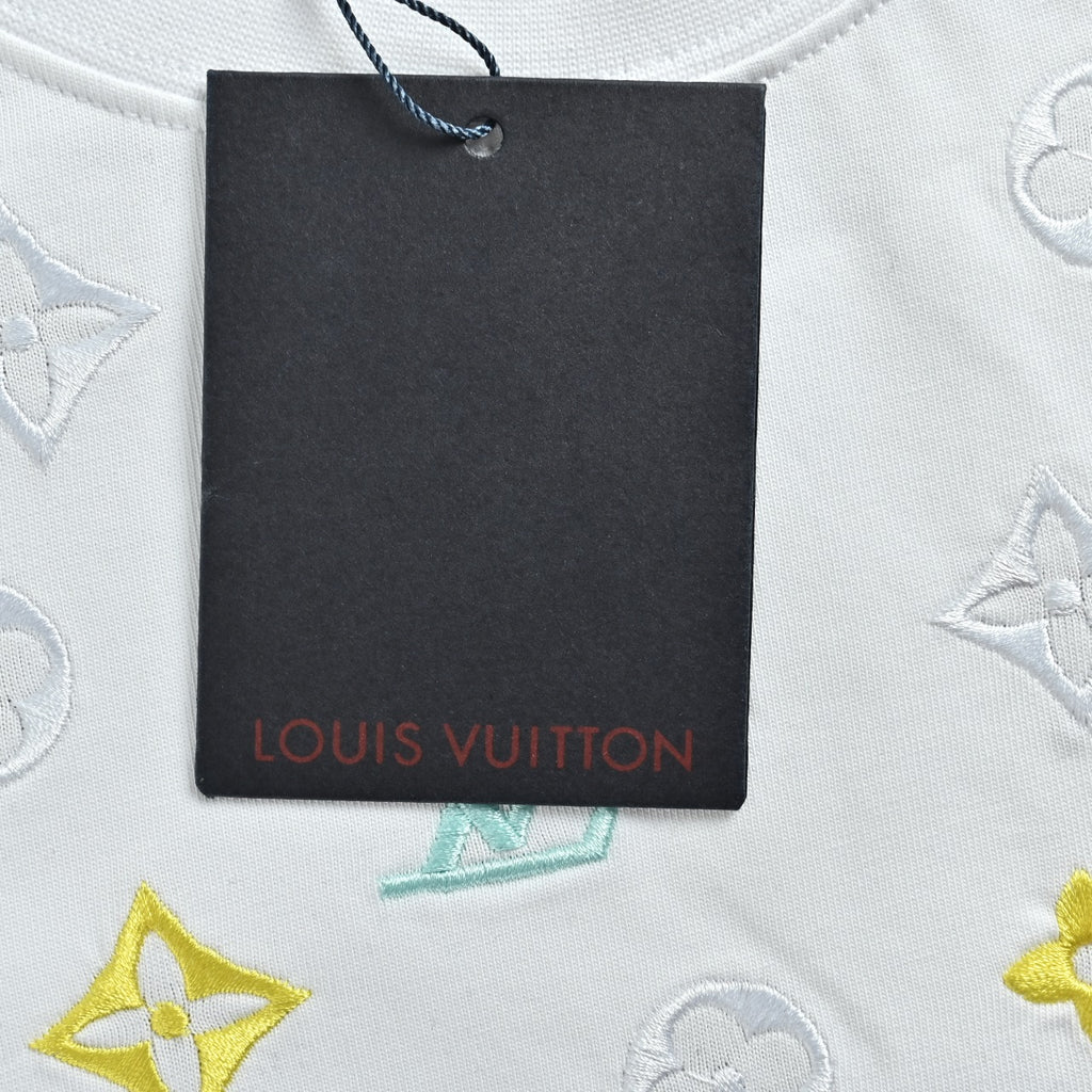 Louis Vuitton 26SS Wave Pattern Color-Block Monogram Embroidered Logo Long Sleeve T-Shirt - White