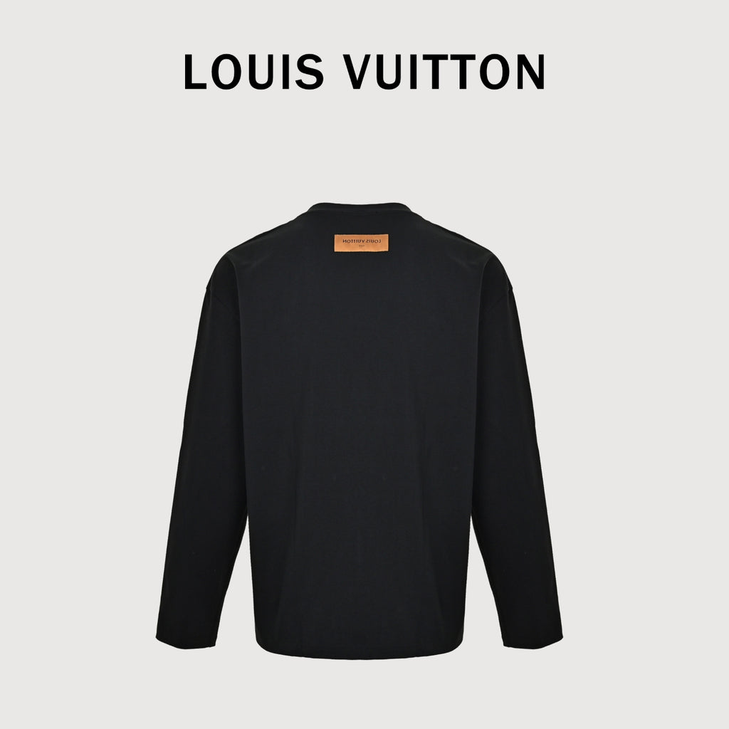 Louis Vuitton 26SS Wave Pattern Color-Block Monogram Embroidered Logo Long Sleeve T-Shirt - Black