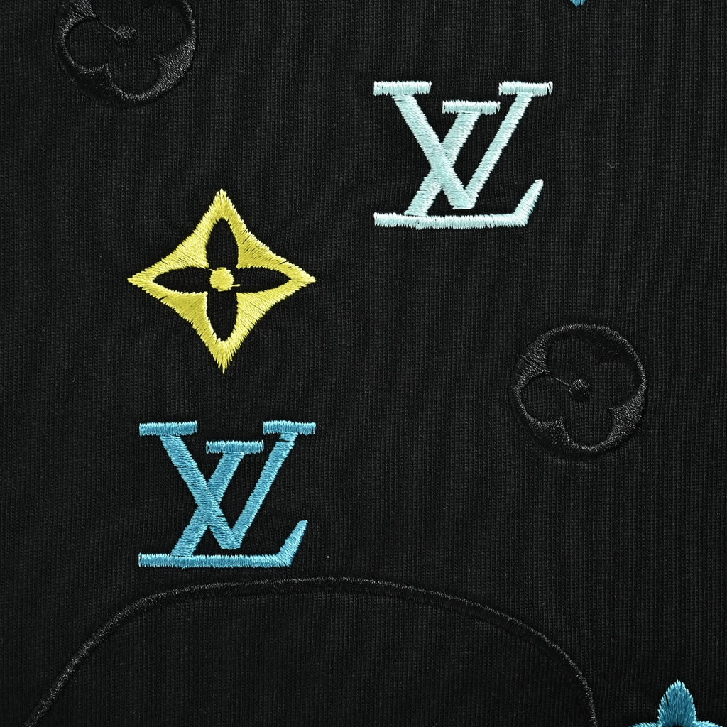 Louis Vuitton 26SS Wave Pattern Color-Block Monogram Embroidered Logo Long Sleeve T-Shirt - Black