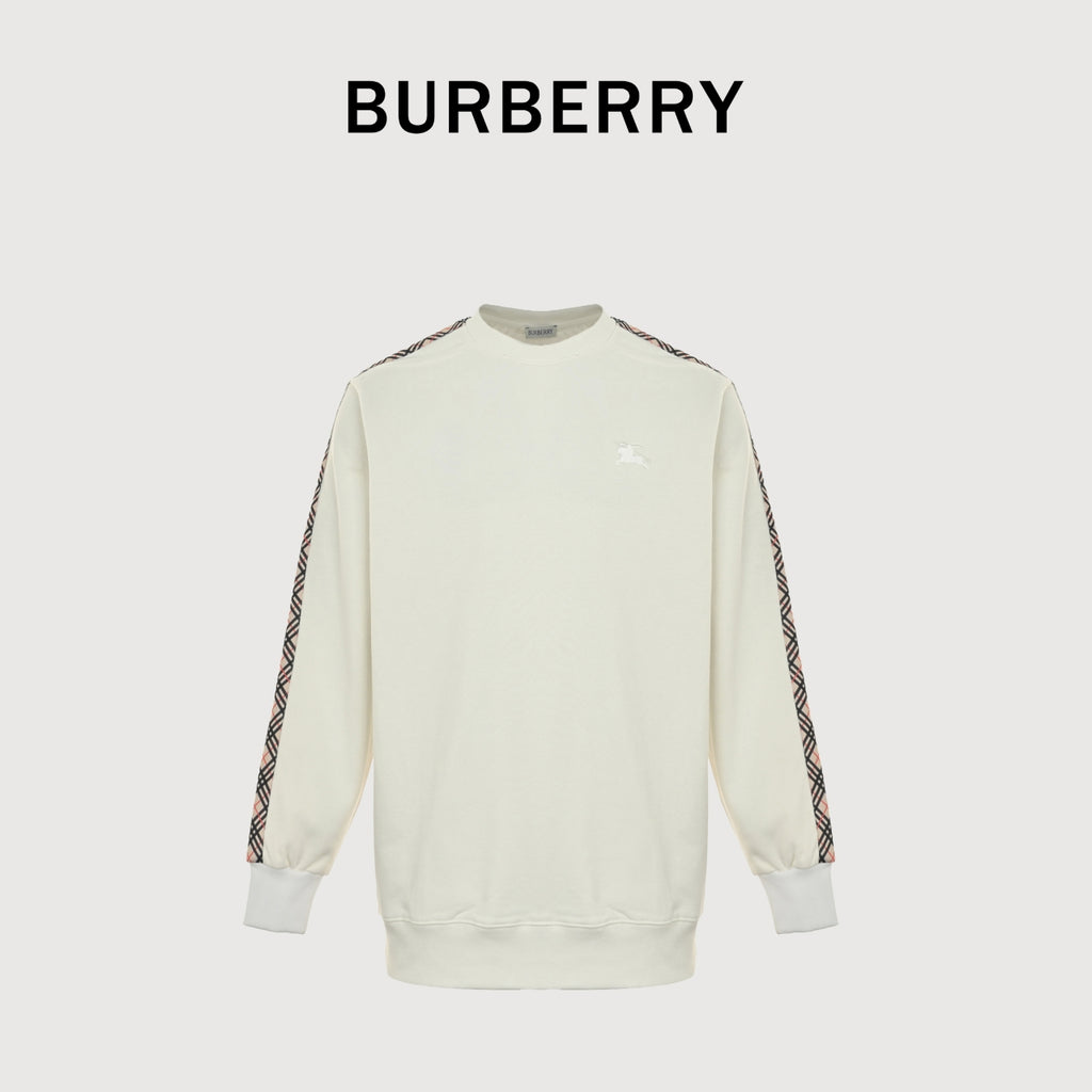 Burberry BBR Side Diamond Check Woven Tape Crewneck Sweatshirt - Cream