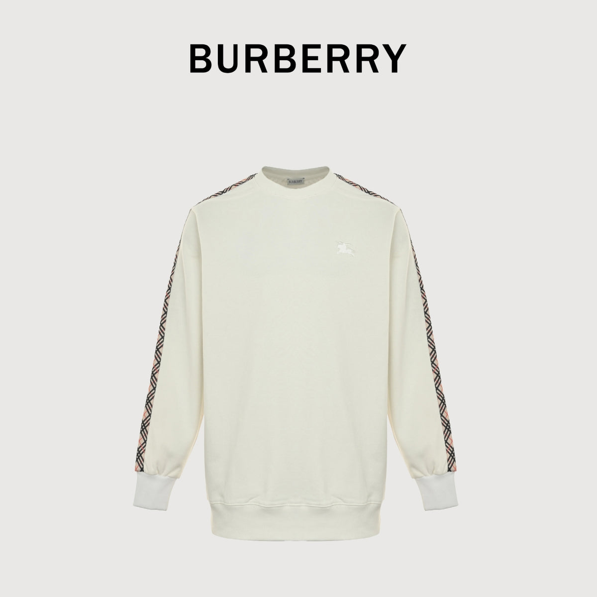 Burberry BBR Side Diamond Check Woven Tape Crewneck Sweatshirt - Cream