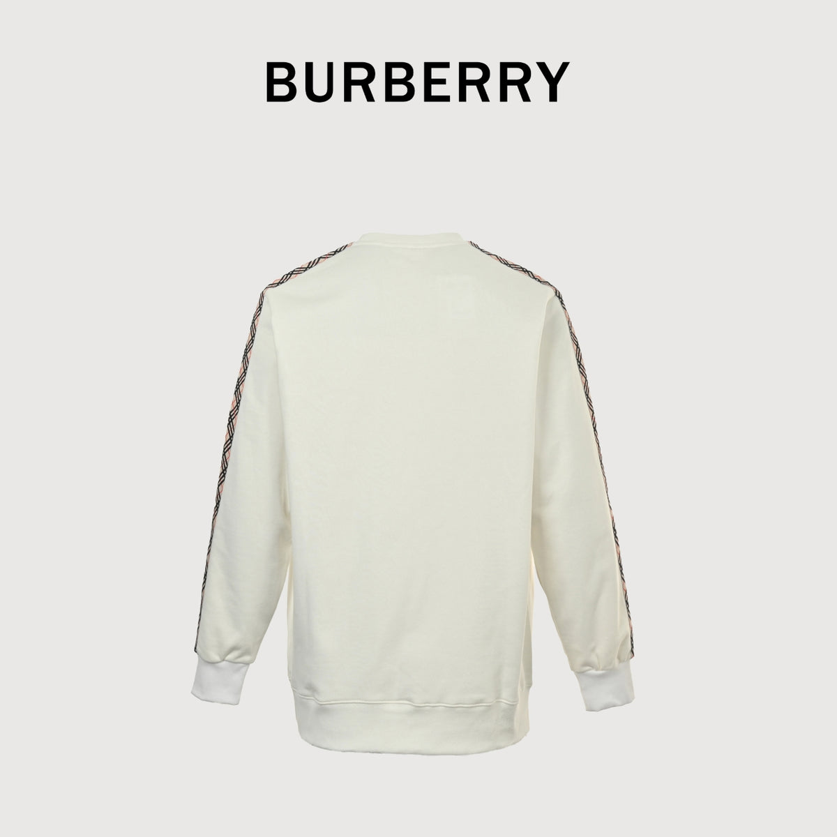 Burberry BBR Side Diamond Check Woven Tape Crewneck Sweatshirt - Cream
