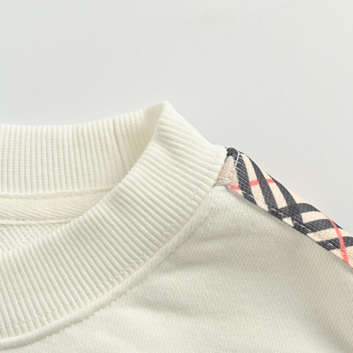 Burberry BBR Side Diamond Check Woven Tape Crewneck Sweatshirt - Cream