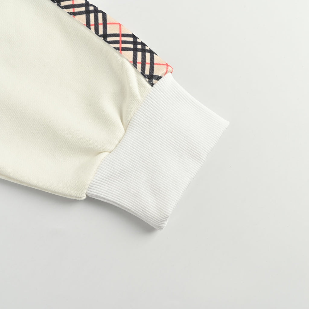 Burberry BBR Side Diamond Check Woven Tape Crewneck Sweatshirt - Cream