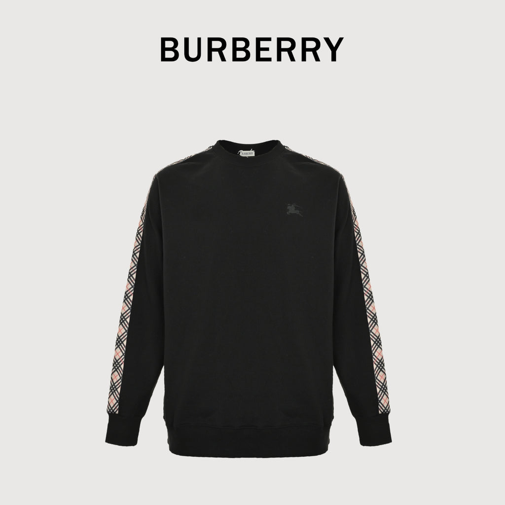 Burberry BBR Side Diamond Check Woven Tape Crewneck Sweatshirt - Black