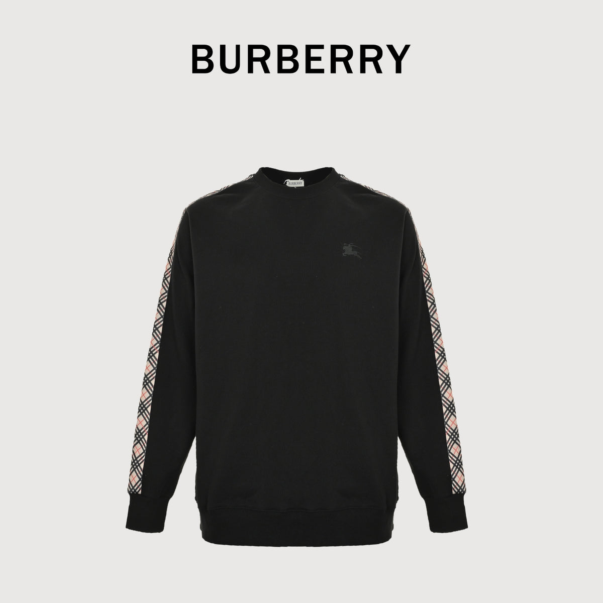 Burberry BBR Side Diamond Check Woven Tape Crewneck Sweatshirt - Black