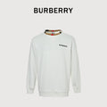 Burberry Micro Check Tartan Collar Spliced Cotton Crewneck Sweatshirt - White