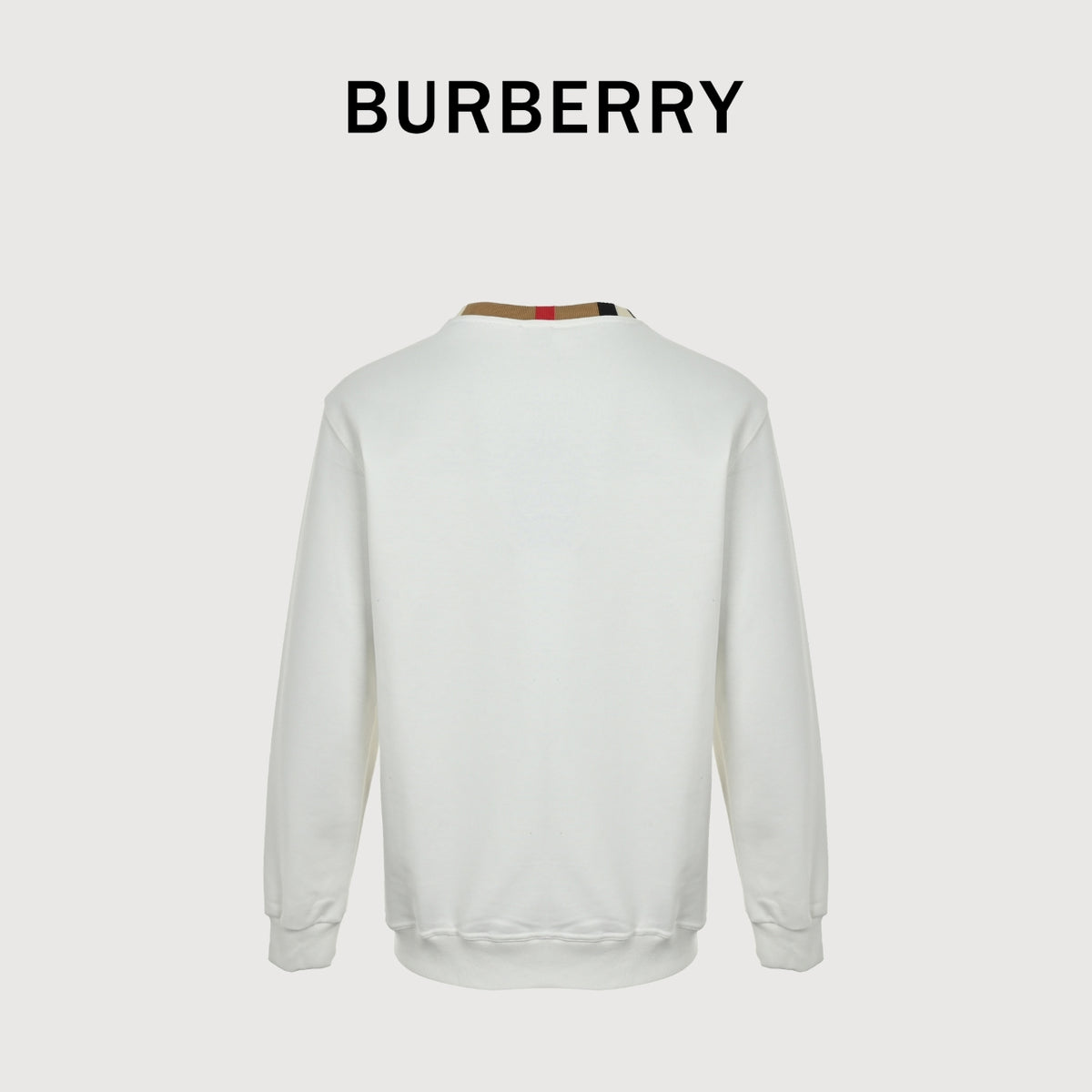 Burberry Micro Check Tartan Collar Spliced Cotton Crewneck Sweatshirt - White