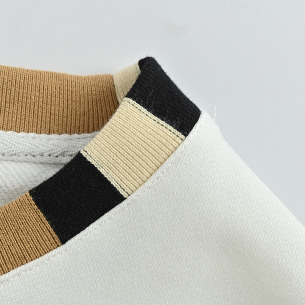 Burberry Micro Check Tartan Collar Spliced Cotton Crewneck Sweatshirt - White