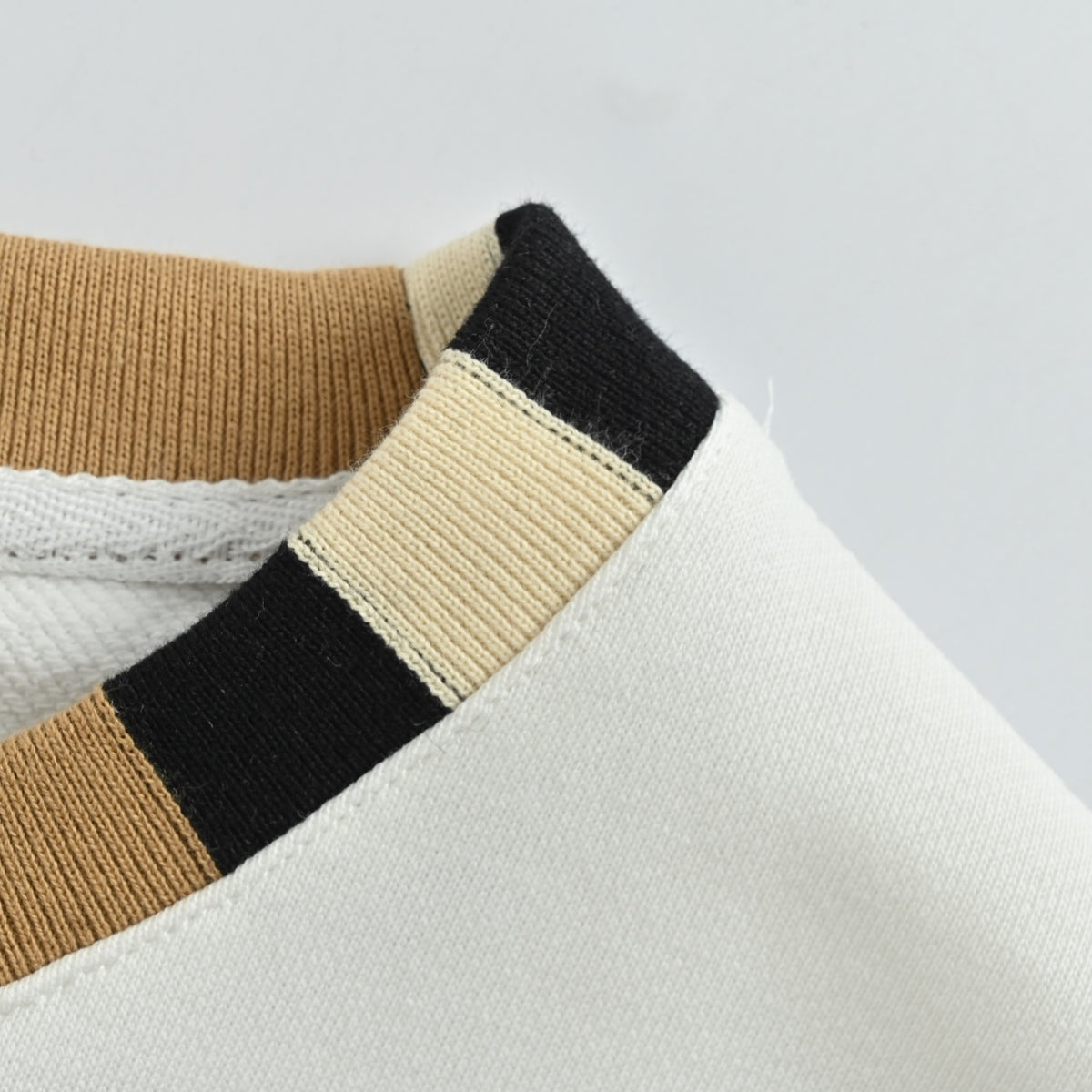Burberry Micro Check Tartan Collar Spliced Cotton Crewneck Sweatshirt - White
