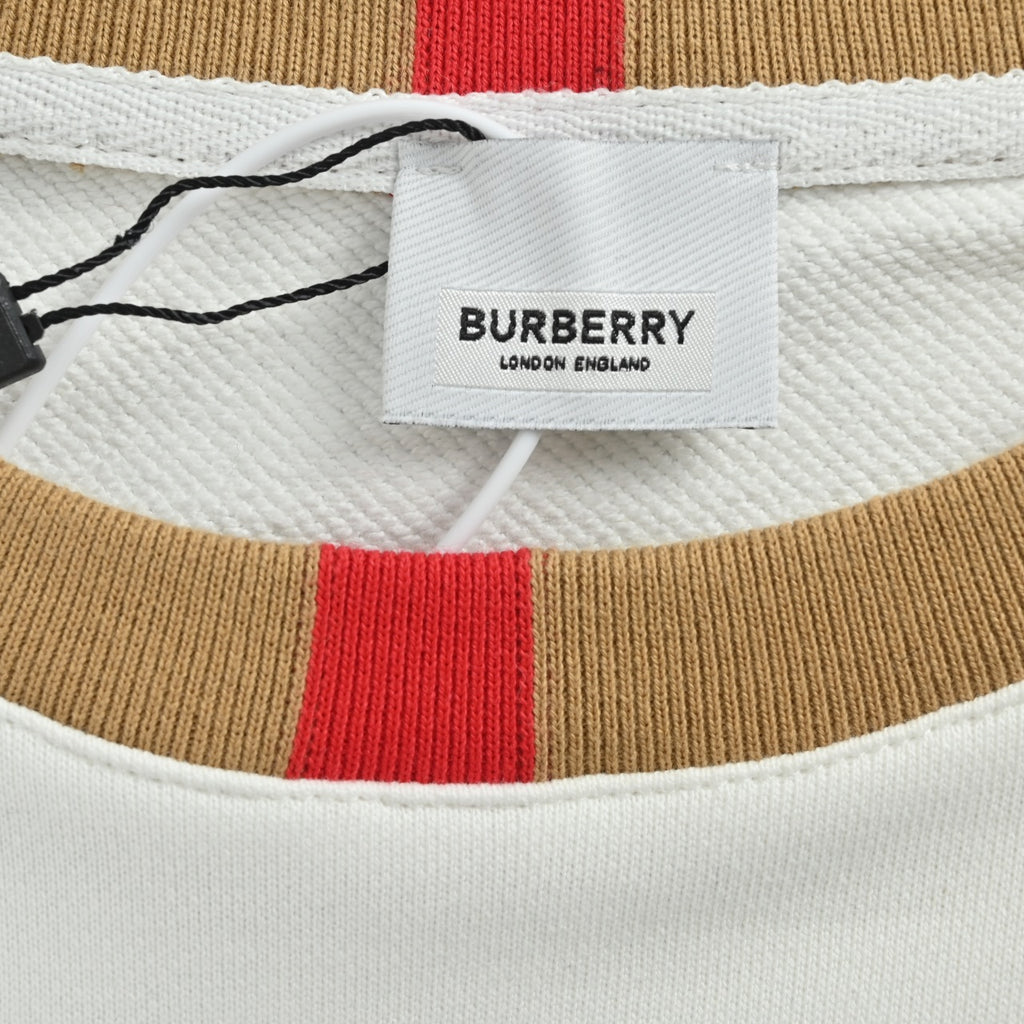 Burberry Micro Check Tartan Collar Spliced Cotton Crewneck Sweatshirt - White