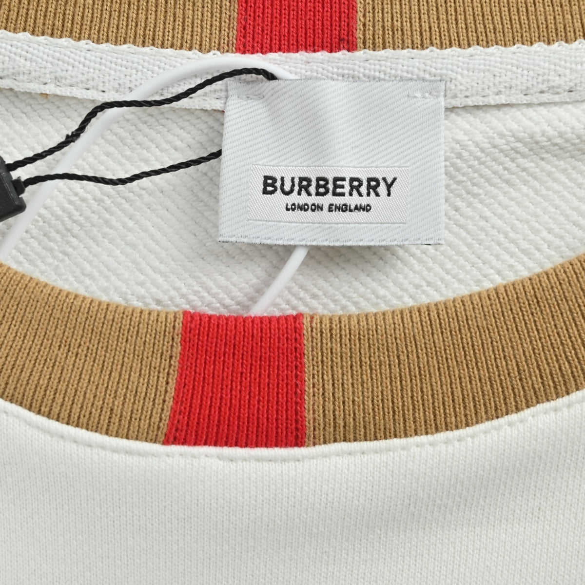 Burberry Micro Check Tartan Collar Spliced Cotton Crewneck Sweatshirt - White