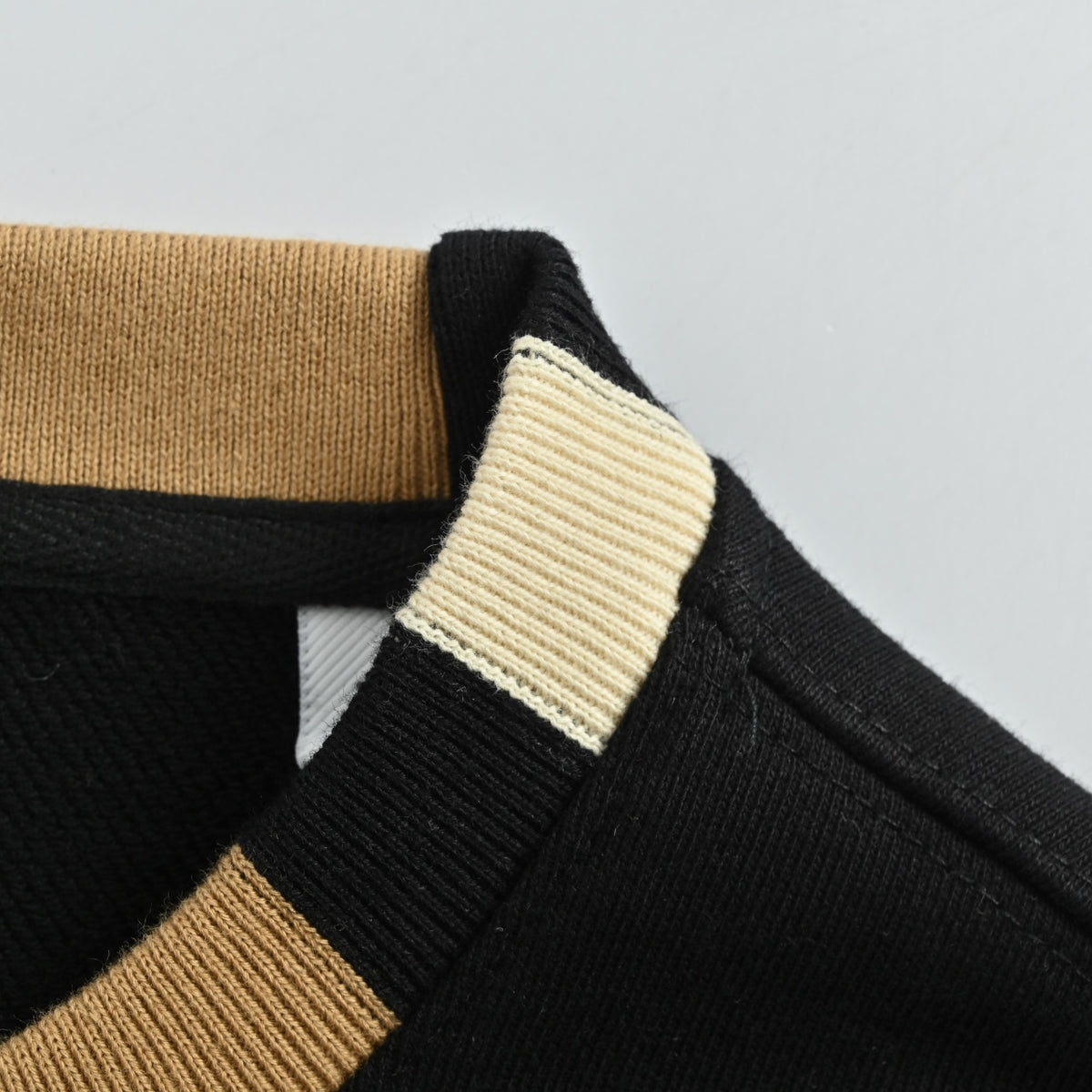 Burberry Micro Check Tartan Collar Spliced Cotton Crewneck Sweatshirt - Black