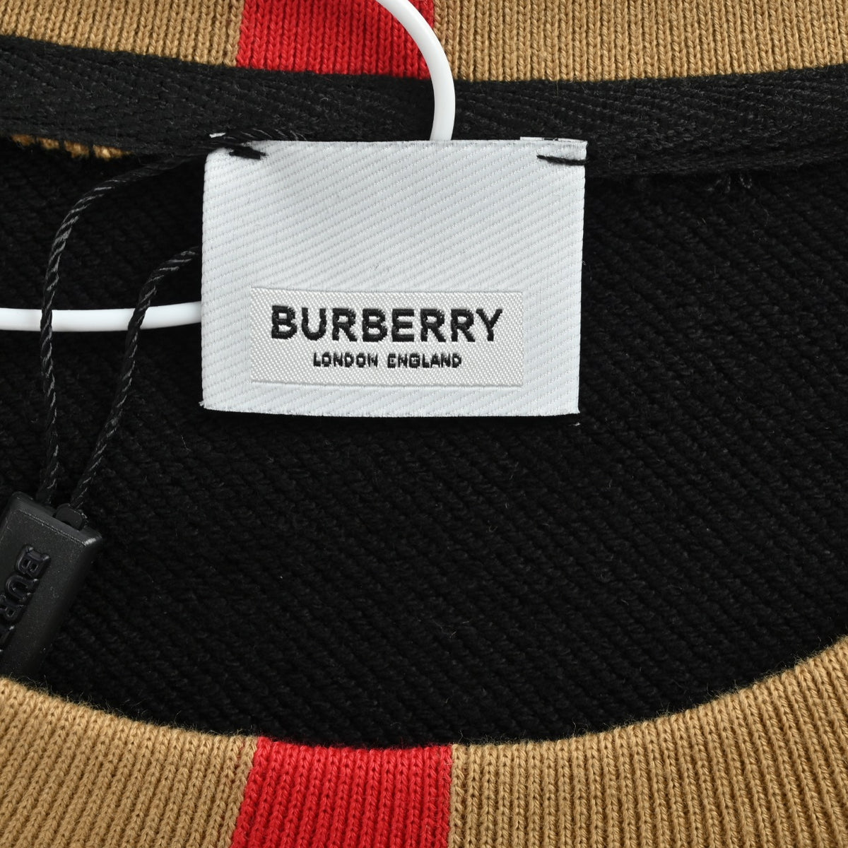 Burberry Micro Check Tartan Collar Spliced Cotton Crewneck Sweatshirt - Black