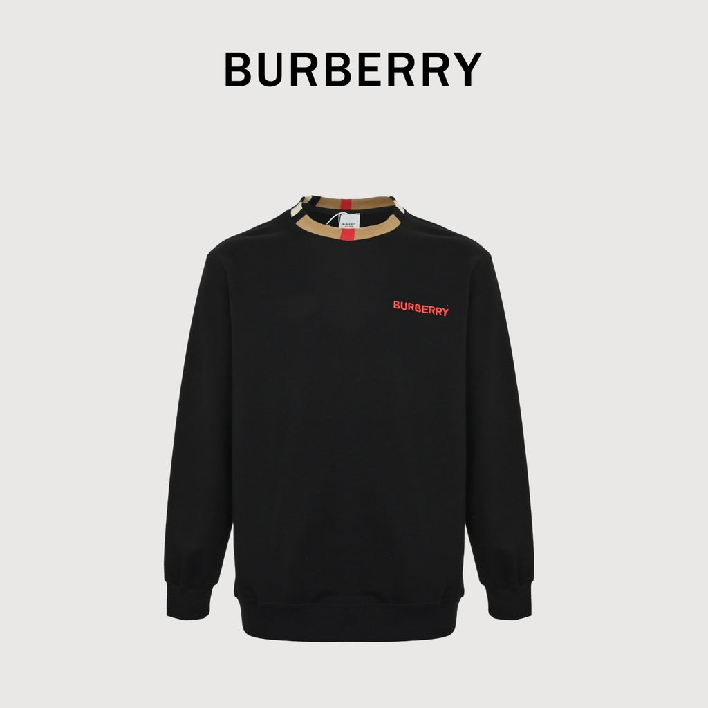 Burberry Micro Check Tartan Collar Spliced Cotton Crewneck Sweatshirt - Black