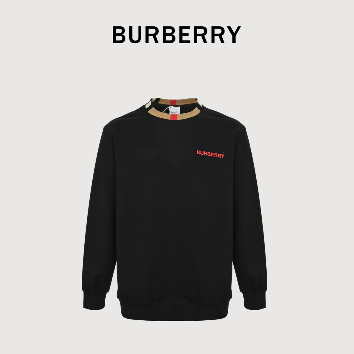 Burberry Micro Check Tartan Collar Spliced Cotton Crewneck Sweatshirt - Black
