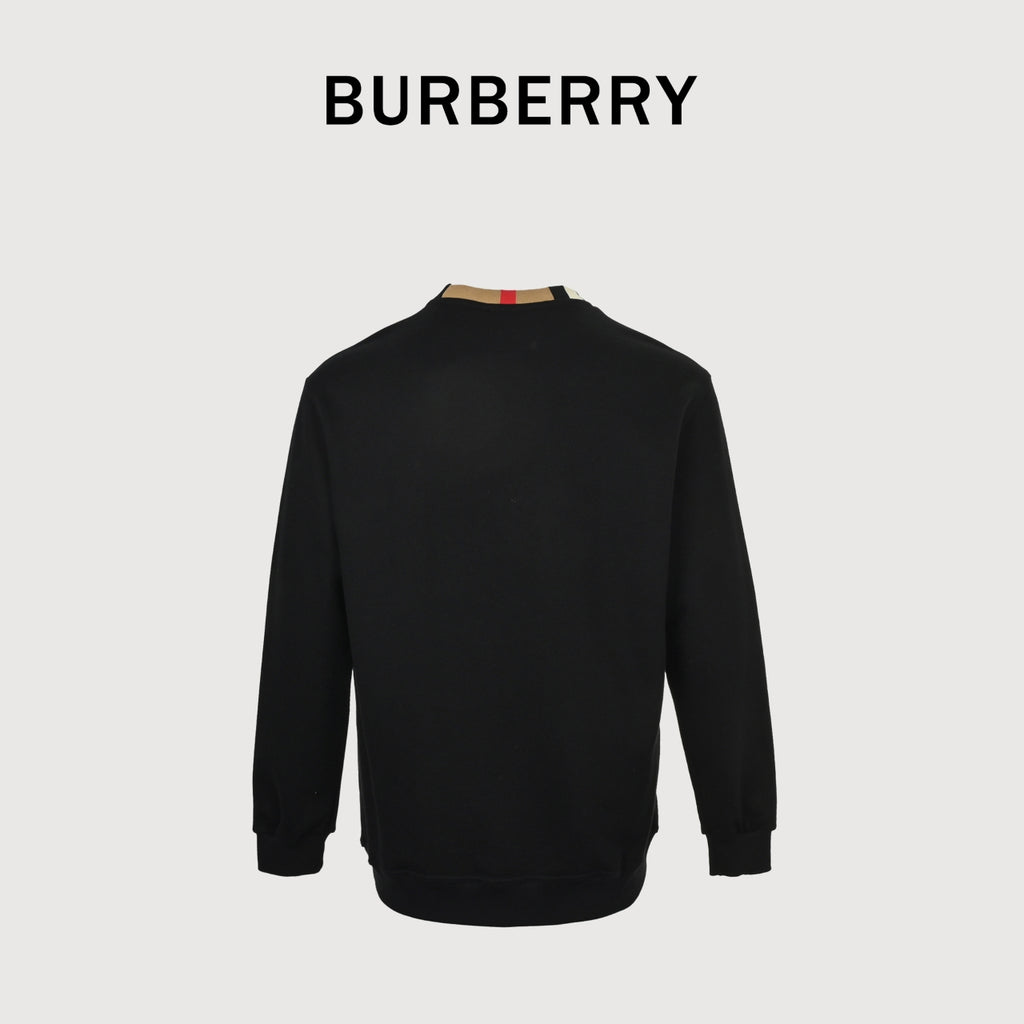Burberry Micro Check Tartan Collar Spliced Cotton Crewneck Sweatshirt - Black